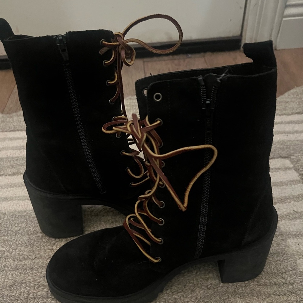 Free People Black Lace-Up Boots with Brown Laces